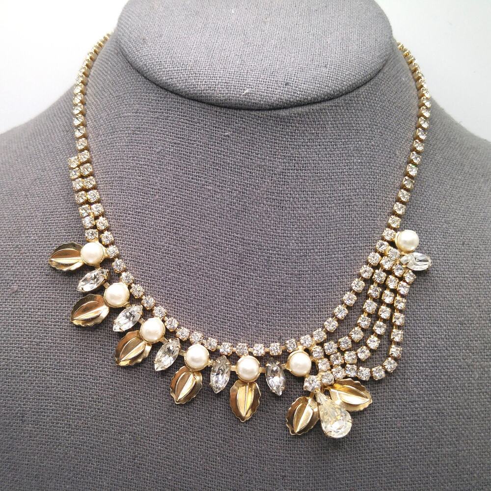Unique Vintage Wedding Necklace, Unsymmetrical Choker, Gold Plated, 1960s